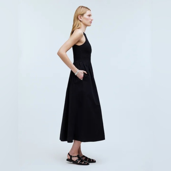 Madewell The Melody Smocked Midi Dress in True Black Size XS NWT - Picture 3 of 14